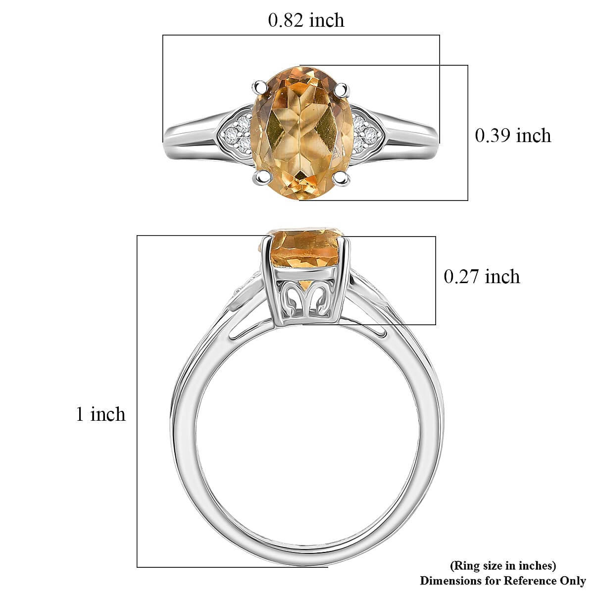 D'Joy Brazilian Citrine and White Zircon 2.00 ctw Ring in Platinum Over Sterling Silver (Size  10.0) image number 5
