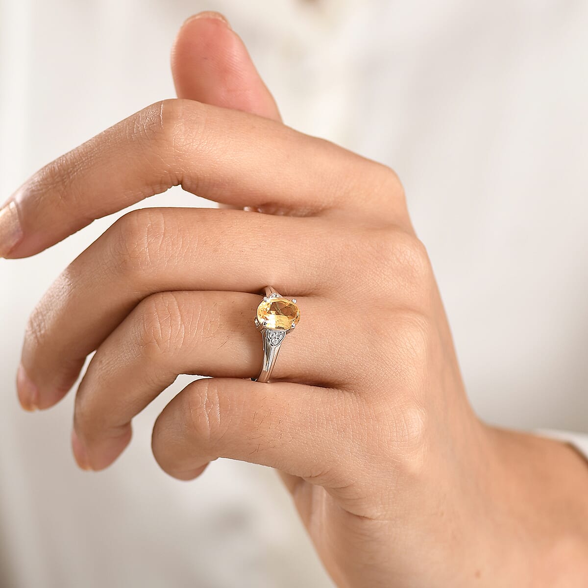 D'Joy Brazilian Citrine and White Zircon 2.00 ctw Ring in Platinum Over Sterling Silver (Size  6.0) image number 2