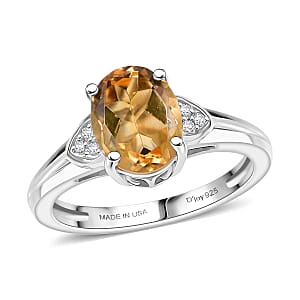 D'Joy Brazilian Citrine and White Zircon 2.00 ctw Ring in Platinum Over Sterling Silver (Size  8.0)