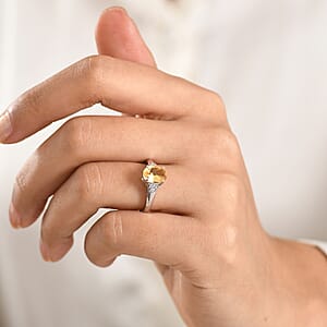 D'Joy Brazilian Citrine and White Zircon 2.00 ctw Ring in Platinum Over Sterling Silver (Size  8.0)