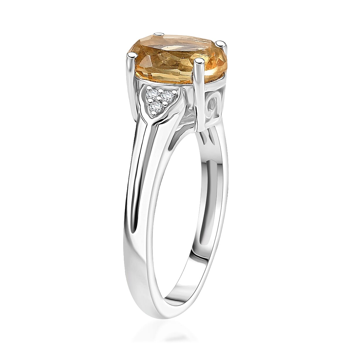 D'Joy Brazilian Citrine and White Zircon 2.00 ctw Ring in Platinum Over Sterling Silver (Size  8.0) image number 3