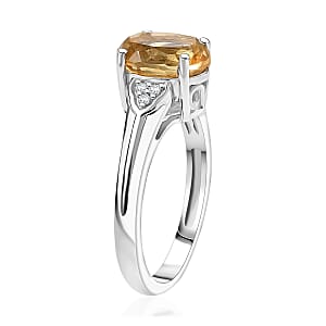 D'Joy Brazilian Citrine and White Zircon 2.00 ctw Ring in Platinum Over Sterling Silver (Size  9.0)