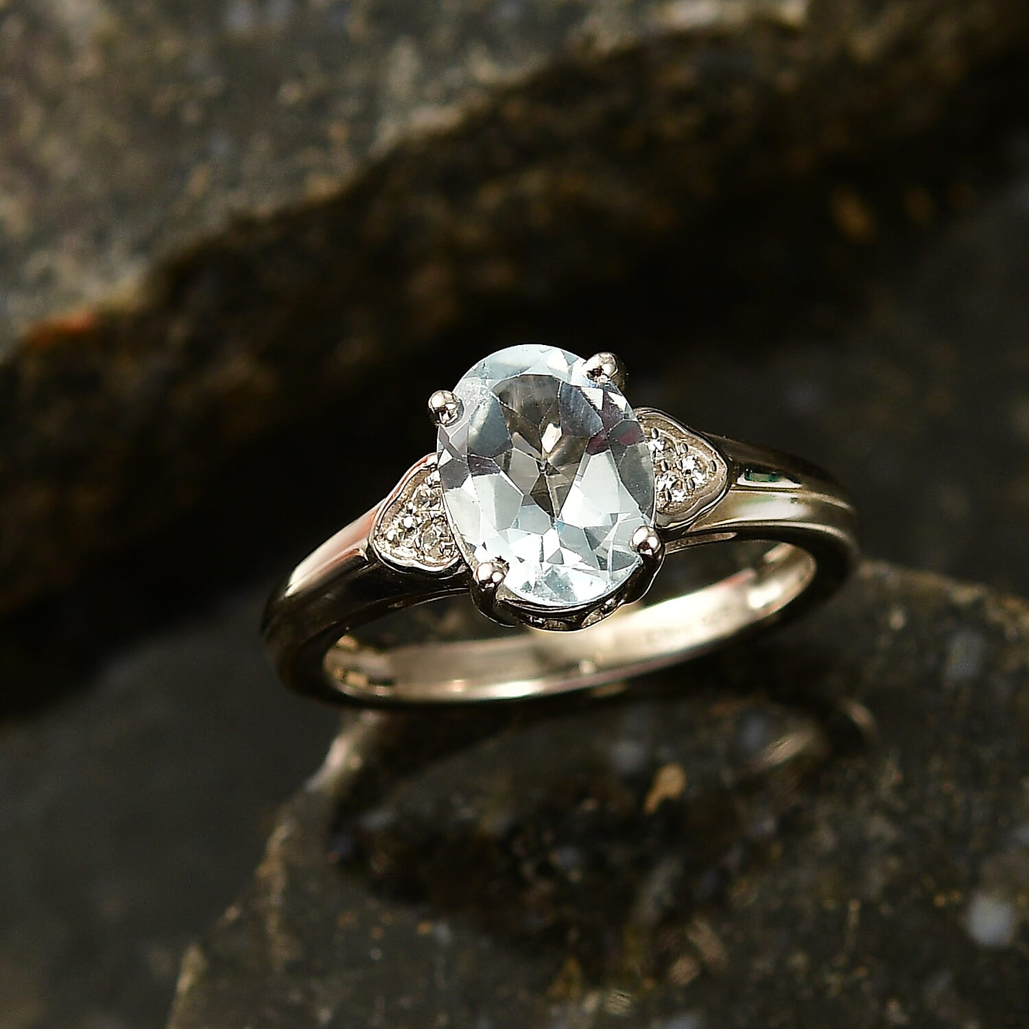D'Joy Sky Blue Topaz and White Zircon 2.30 ctw Ring in Platinum Over Sterling Silver (Size 7.0)