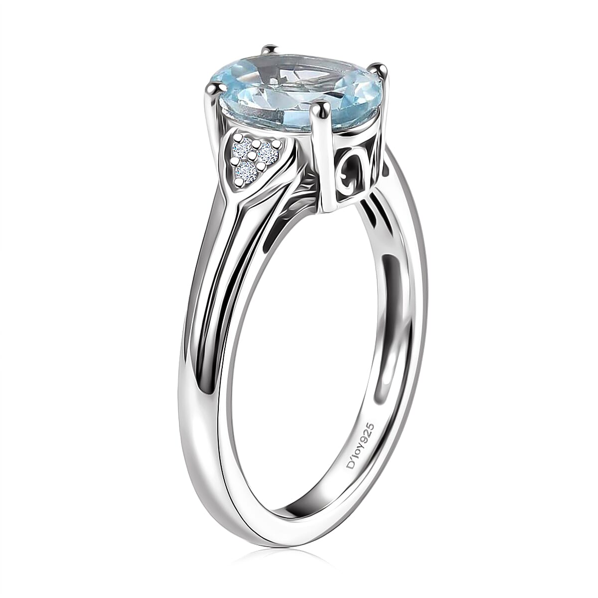 D'Joy Sky Blue Topaz and White Zircon 2.30 ctw Ring in Platinum Over Sterling Silver (Size 7.0)