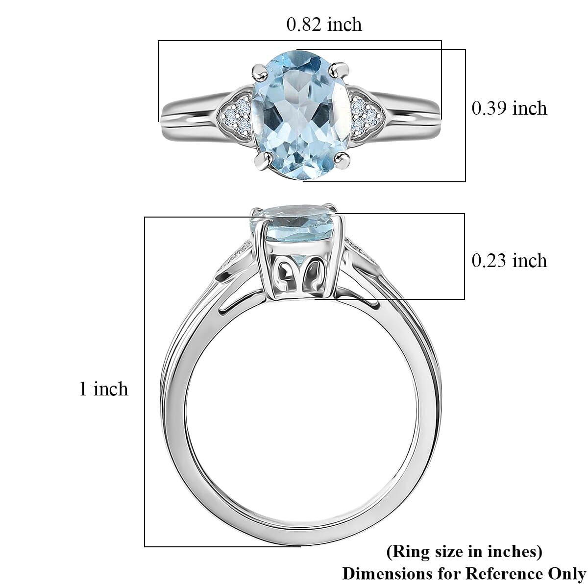 D'Joy Sky Blue Topaz and White Zircon 2.30 ctw Ring in Platinum Over Sterling Silver (Size 7.0)