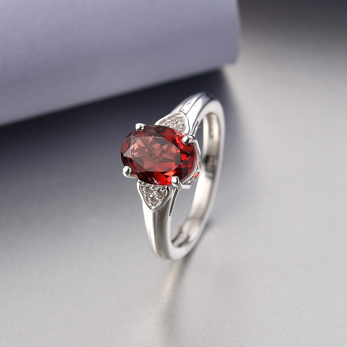 D'Joy Mozambique Garnet, White Zircon 2.20 ctw Ring in Platinum Over Sterling Silver (Size  11.0) image number 1