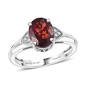 D'Joy Mozambique Garnet, White Zircon 2.20 ctw Ring in Platinum Over Sterling Silver (Size  6.0)
