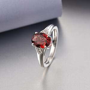 D'Joy Mozambique Garnet, White Zircon 2.20 ctw Ring in Platinum Over Sterling Silver (Size  7.0)