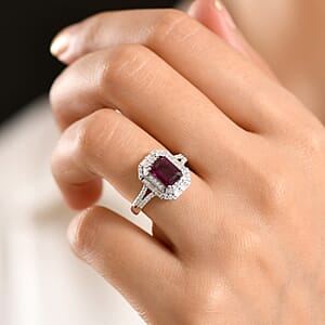 D'Joy Premium Radiant Ember Garnet and Moissanite 2.60 ctw Octagonal Window Ring in Rhodium Over Sterling Silver (Size 10.0)