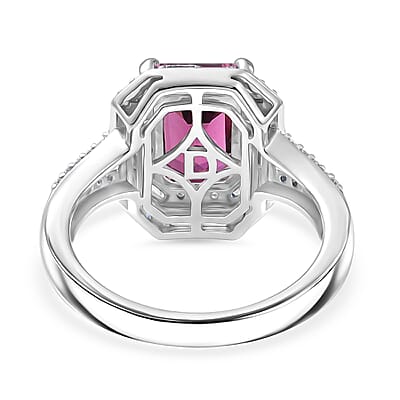 D'Joy Premium Radiant Ember Garnet and Moissanite 2.60 ctw Octagonal Window Ring in Rhodium Over Sterling Silver (Size 6.0)