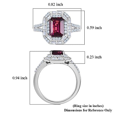D'Joy Premium Radiant Ember Garnet and Moissanite 2.60 ctw Octagonal Window Ring in Rhodium Over Sterling Silver (Size 6.0)