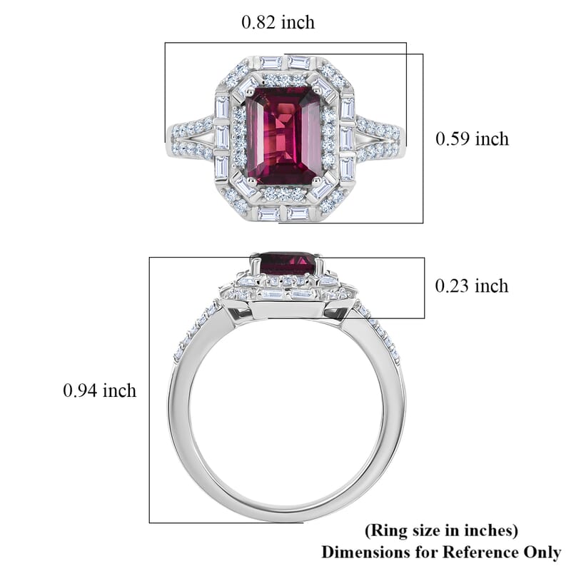D'Joy Premium Radiant Ember Garnet and Moissanite 2.60 ctw Octagonal Window Ring in Rhodium Over Sterling Silver (Size 6.0)