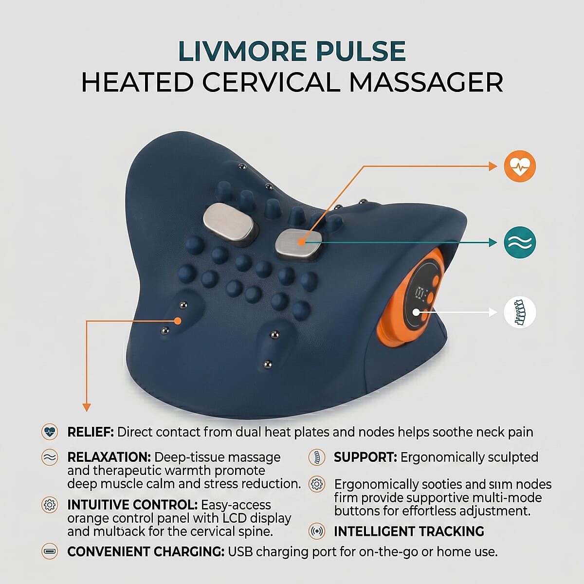 Livmore Dark Blue EMS Neck Massager with Remote Control image number 2