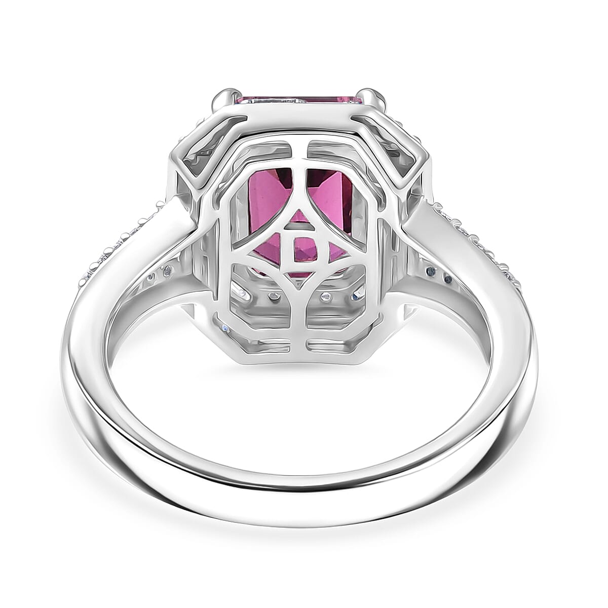D'Joy Premium Radiant Ember Garnet and Moissanite 2.60 ctw Octagonal Window Ring in Rhodium Over Sterling Silver (Size 7.0)