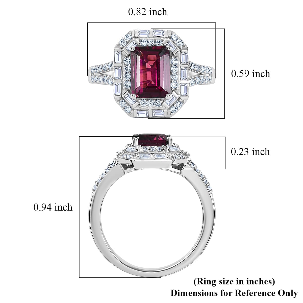 D'Joy Premium Radiant Ember Garnet and Moissanite 2.60 ctw Octagonal Window Ring in Rhodium Over Sterling Silver (Size 7.0)