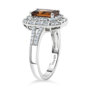 D'Joy Premium Golden Turkizite and Moissanite 2.30 ctw Octagonal Window Ring in Rhodium Over Sterling Silver (Size 10.0)