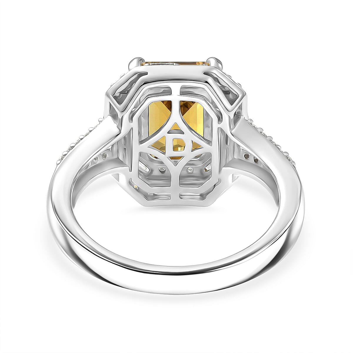 D'Joy Premium Golden Turkizite and Moissanite 2.30 ctw Octagonal Window Ring in Rhodium Over Sterling Silver (Size 10.0) image number 4