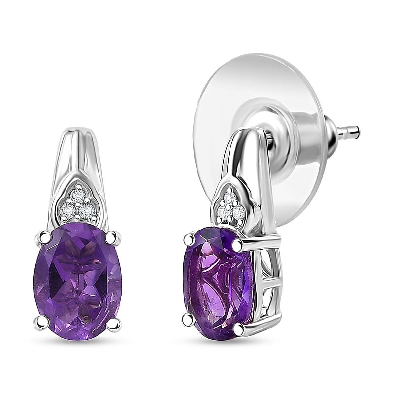 D'Joy African Amethyst and White Zircon 2.50 ctw Royal Teardrop Earrings in Platinum Over Sterling Silver and Stainless Steel