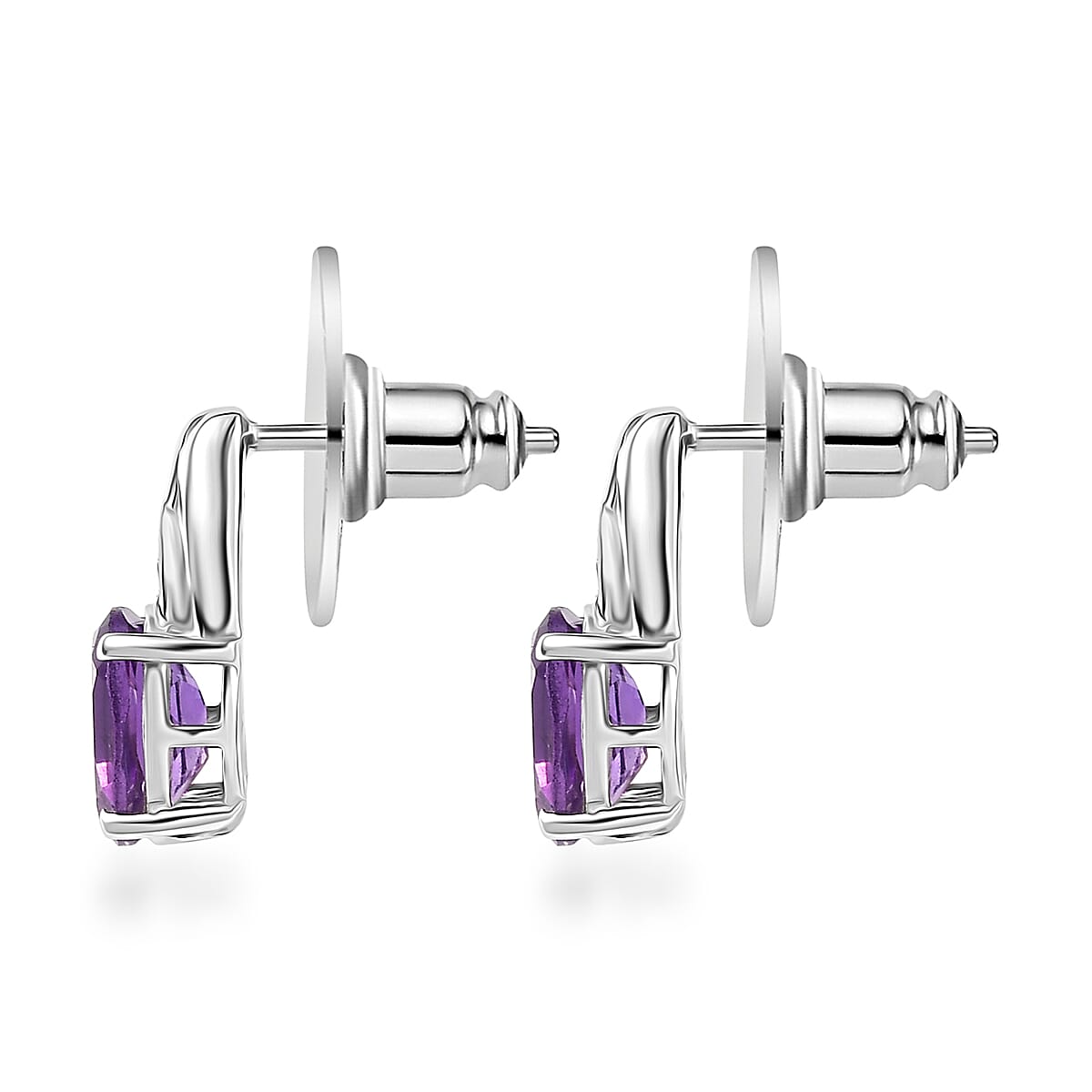 D'Joy African Amethyst, White Zircon Stud Earrings in Platinum Over Sterling Silver and Stainless Steel 2.50 ctw image number 3