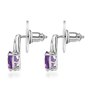 D'Joy African Amethyst, White Zircon Stud Earrings in Platinum Over Sterling Silver and Stainless Steel 2.50 ctw