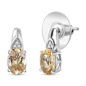 D'Joy Brazilian Citrine and White Zircon 2.50 ctw Royal Teardrop Earrings in Platinum Over Sterling Silver and Stainless Steel
