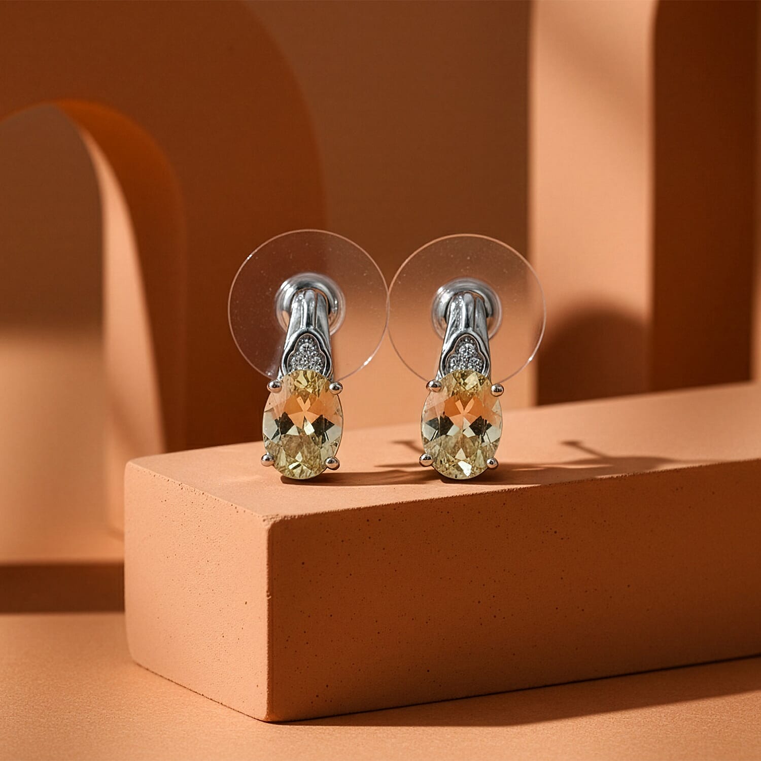 D'Joy Brazilian Citrine and White Zircon 2.50 ctw Royal Teardrop Earrings in Platinum Over Sterling Silver and Stainless Steel
