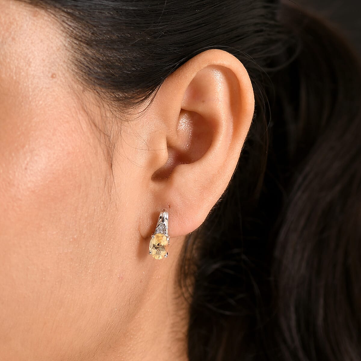 D'Joy Brazilian Citrine and White Zircon 2.50 ctw Royal Teardrop Earrings in Platinum Over Sterling Silver and Stainless Steel image number 2