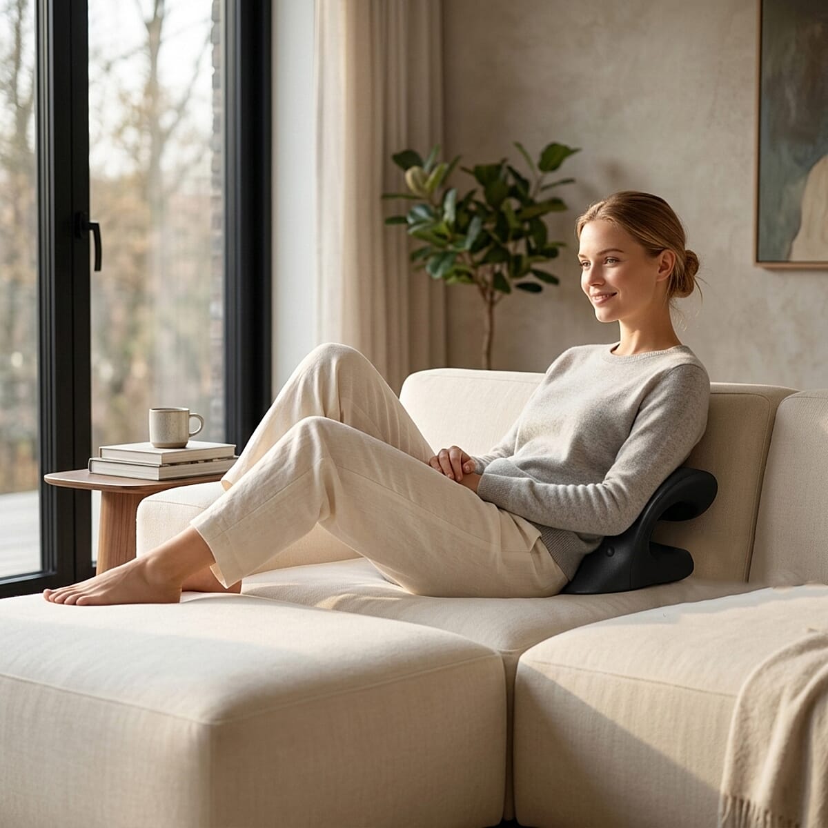 Livmore Black Faux Leather Ergonomic Support Pillow image number 2