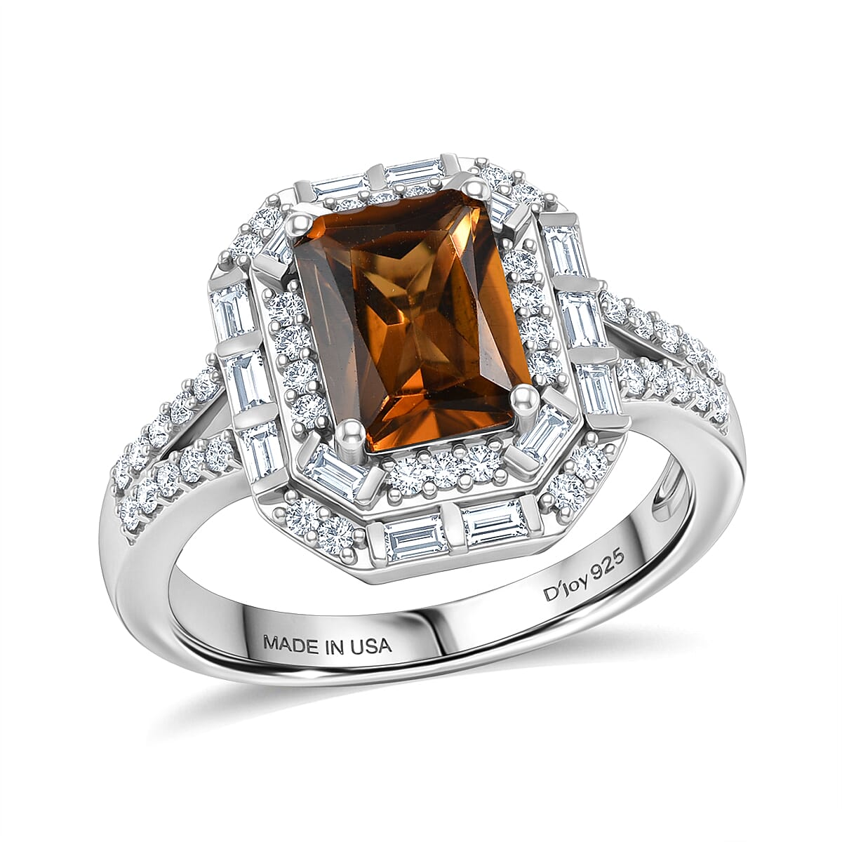 D'Joy Premium Golden Turkizite and Moissanite 2.30 ctw Octagonal Window Ring in Rhodium Over Sterling Silver (Size 6.0)