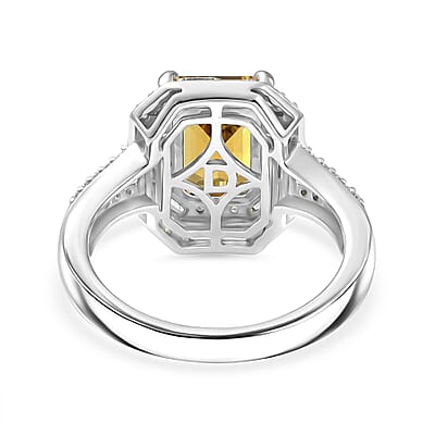 D'Joy Premium Golden Turkizite and Moissanite 2.30 ctw Octagonal Window Ring in Rhodium Over Sterling Silver (Size 6.0)