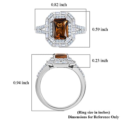 D'Joy Premium Golden Turkizite and Moissanite 2.30 ctw Octagonal Window Ring in Rhodium Over Sterling Silver (Size 6.0)