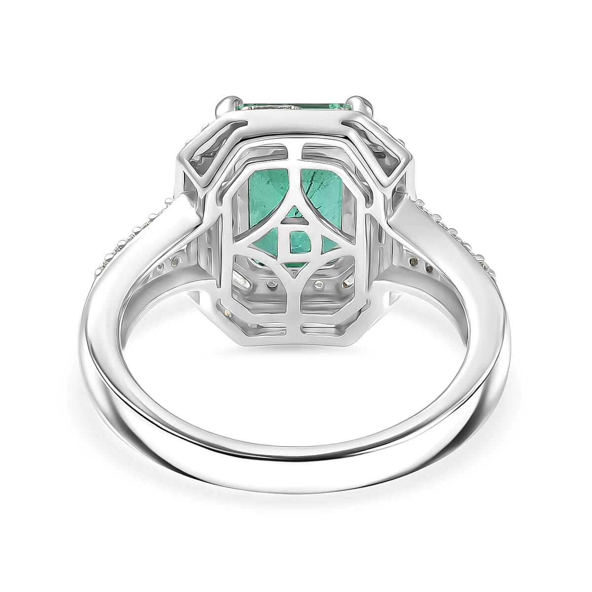 D'Joy Premium Kagem Zambian Emerald and Moissanite 2.15 ctw Octagonal Window Ring in Rhodium Over Sterling Silver (Size 6.0)