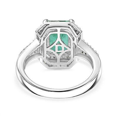 D'Joy Premium Kagem Zambian Emerald and Moissanite 2.15 ctw Octagonal Window Ring in Rhodium Over Sterling Silver (Size 6.0)