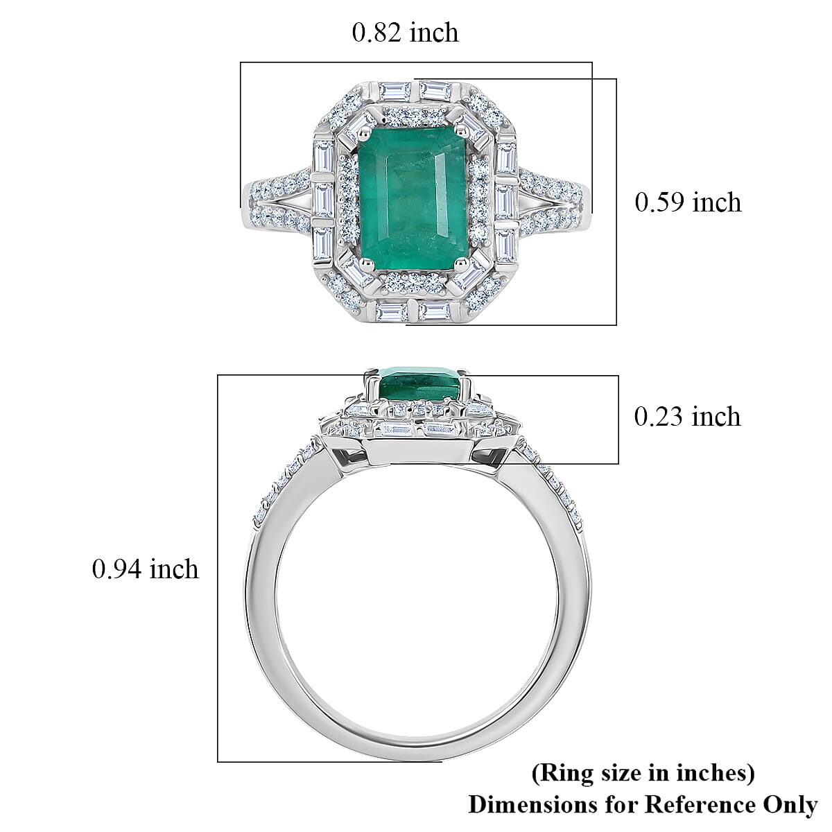 D'Joy Premium Kagem Zambian Emerald and Moissanite 2.15 ctw Octagonal Window Ring in Rhodium Over Sterling Silver (Size 6.0)