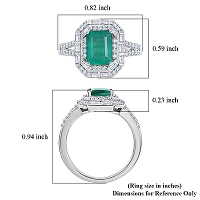 D'Joy Premium Kagem Zambian Emerald and Moissanite 2.15 ctw Octagonal Window Ring in Rhodium Over Sterling Silver (Size 6.0)