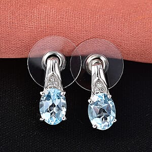D'Joy Sky Blue Topaz and White Zircon 3.15 ctw Stud Earrings in Platinum Over Sterling Silver and Stainless Steel