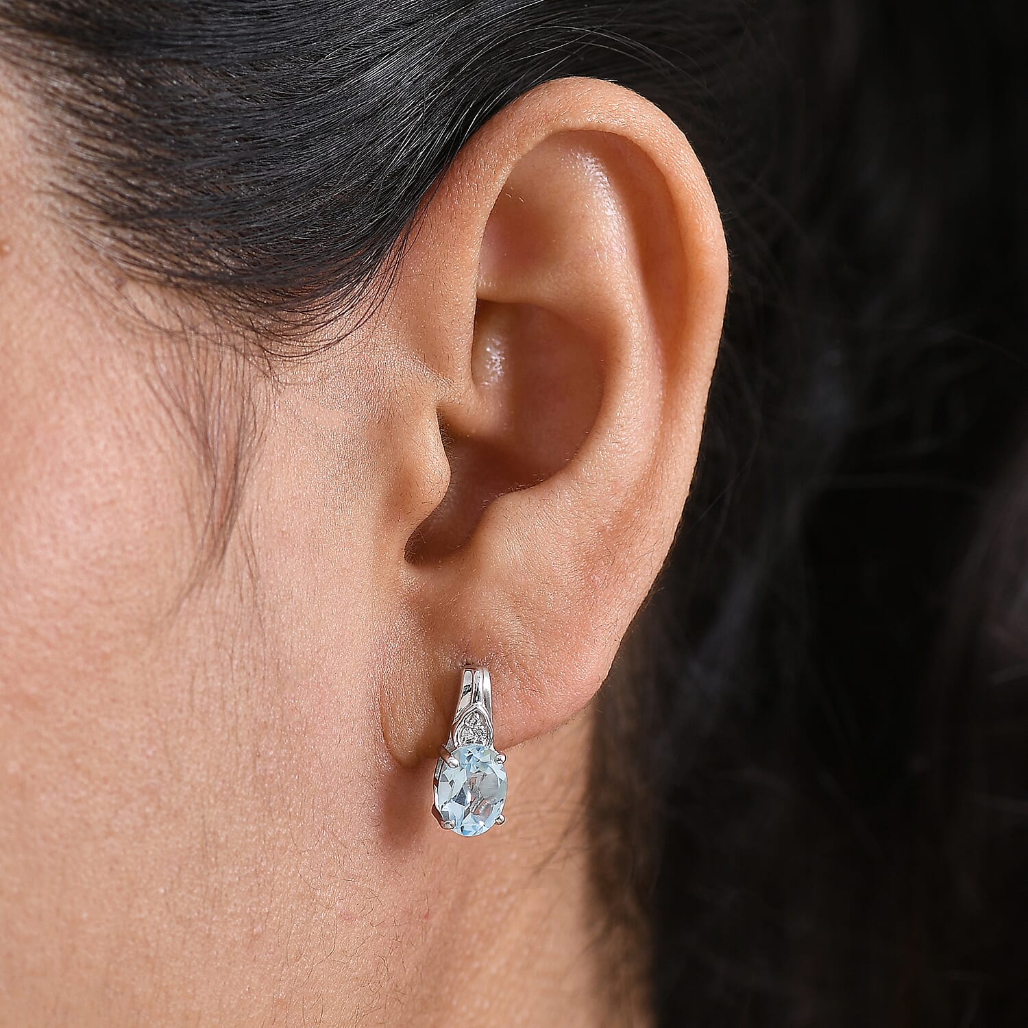 D'Joy Sky Blue Topaz and White Zircon 3.15 ctw Royal Teardrop Earrings in Platinum Over Sterling Silver and Stainless Steel