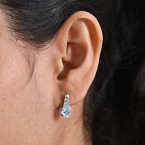 D'Joy Sky Blue Topaz and White Zircon 3.15 ctw Stud Earrings in Platinum Over Sterling Silver and Stainless Steel