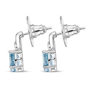 D'Joy Sky Blue Topaz and White Zircon 3.15 ctw Stud Earrings in Platinum Over Sterling Silver and Stainless Steel