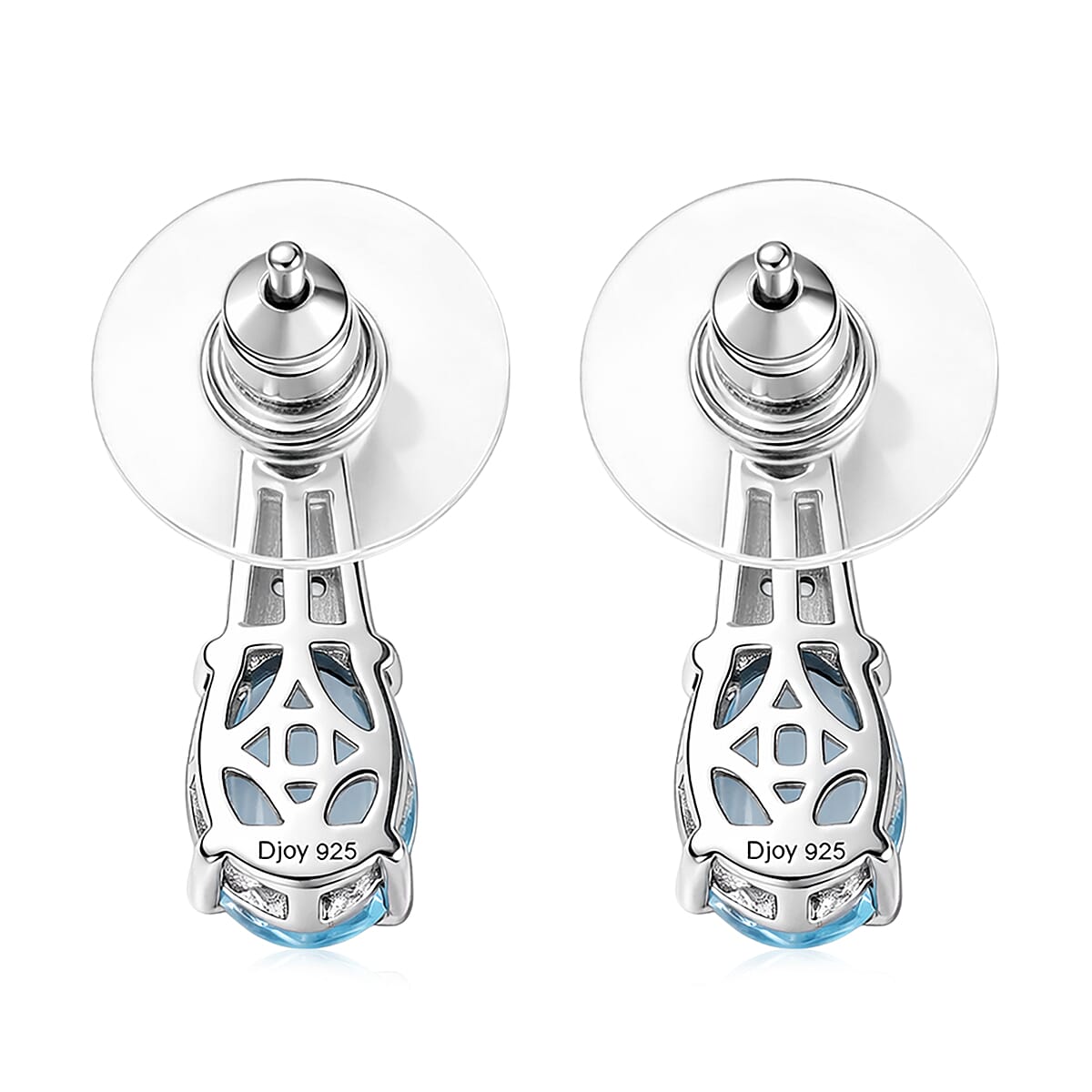 D'Joy Sky Blue Topaz and White Zircon 3.15 ctw Royal Teardrop Earrings in Platinum Over Sterling Silver and Stainless Steel