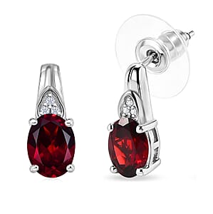 D'Joy Mozambique Garnet and White Zircon 3.10 ctw Stud Earrings in Platinum Over Sterling Silver and Stainless Steel