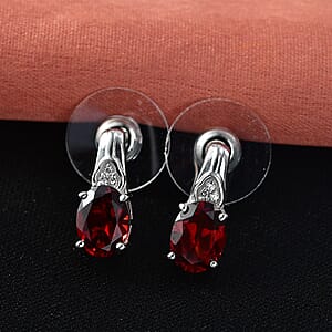D'Joy Mozambique Garnet and White Zircon 3.10 ctw Stud Earrings in Platinum Over Sterling Silver and Stainless Steel