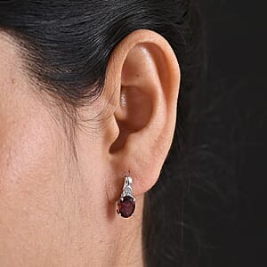 D'Joy Mozambique Garnet and White Zircon 3.10 ctw Stud Earrings in Platinum Over Sterling Silver and Stainless Steel