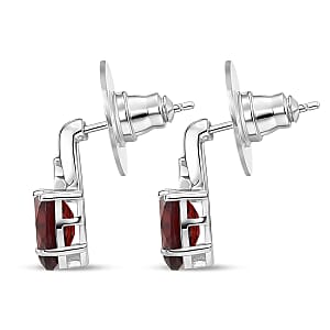 D'Joy Mozambique Garnet and White Zircon 3.10 ctw Stud Earrings in Platinum Over Sterling Silver and Stainless Steel