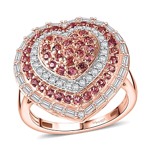 D'Joy Premium Padparadscha Sapphire and Moissanite 1.70 ctw Royal Medallions and Ceremonial Coin Ring in 18K Vermeil Rose Gold Over Sterling Silver (Size 5.0)