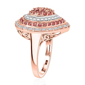 D'Joy Premium Padparadscha Sapphire and Moissanite 1.70 ctw Royal Medallions and Ceremonial Coin Ring in 18K Vermeil Rose Gold Over Sterling Silver (Size 5.0)