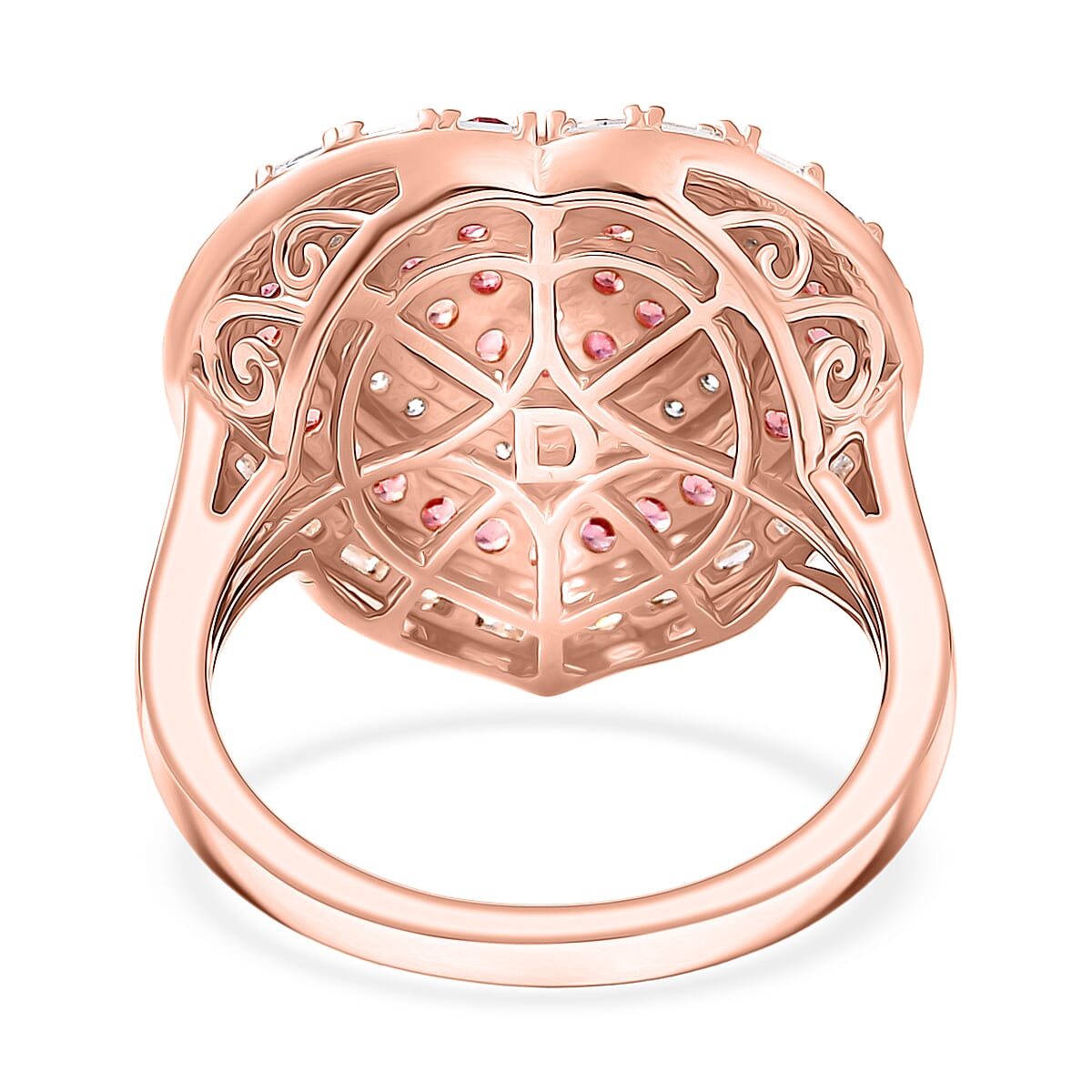 D'Joy Premium Padparadscha Sapphire and Moissanite 1.70 ctw Royal Medallions and Ceremonial Coin Ring in 18K Vermeil Rose Gold Over Sterling Silver (Size 5.0) image number 4