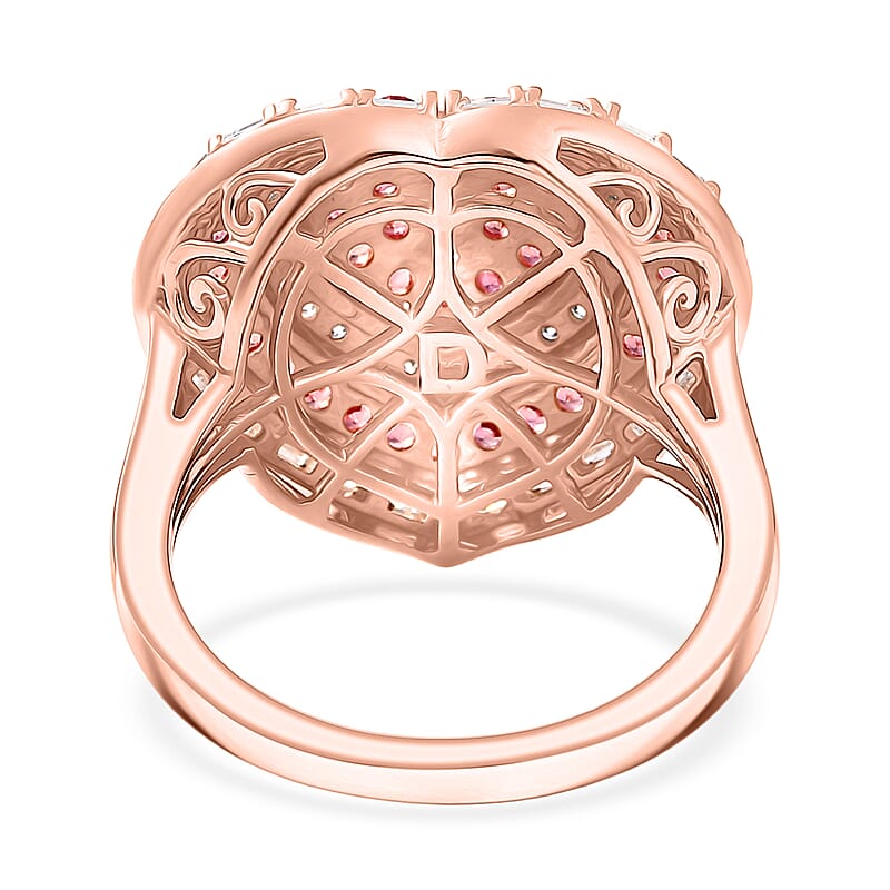 D'Joy Premium Padparadscha Sapphire and Moissanite 1.70 ctw Royal Medallions Ring in 18K Vermeil Rose Gold Over Sterling Silver (Size 5.0)