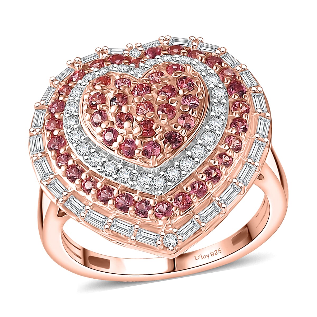 D'Joy Premium Padparadscha Sapphire, Moissanite Ring in 18K Vermeil RG Over Sterling Silver (Size 10.0) 1.50 ctw