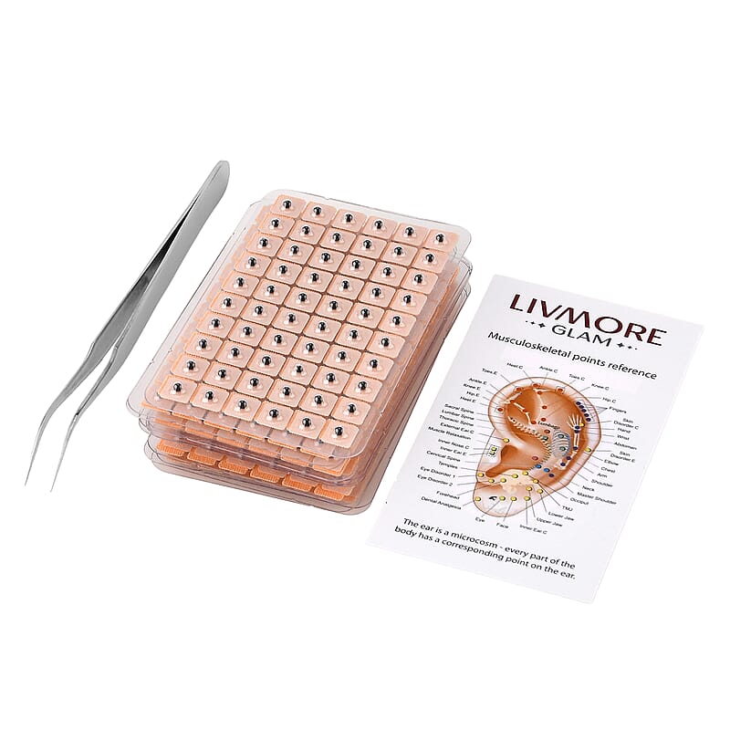 Livmore Ear Acupuncture Patch Box with Tweezers - Brown (14 Sheets and 60 Pcs in Box)